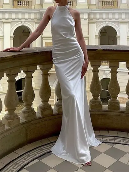 Halter Satin Mermaid Floor-Length Wedding Dress — LV03441461 — view 1
