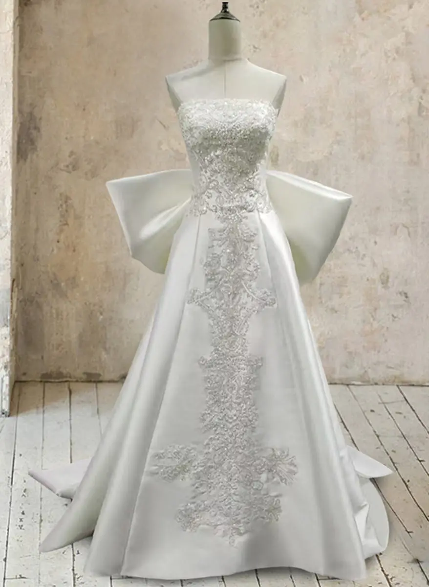 Strapless Sleeveless Satin Mermaid Wedding Dress — LV09550901 — view 1