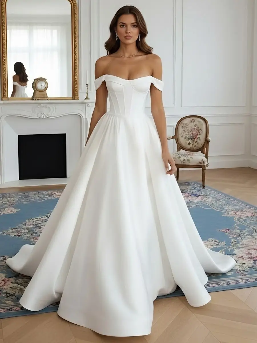 Satin A-Line Floor-Length Wedding Dress — LV45166901 — view 1