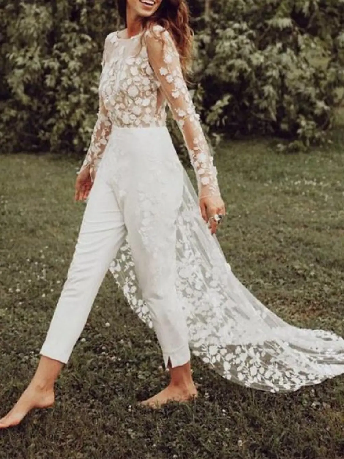Scoop Long Sleeve Floor-Length Wedding Dress — LV83183157 — view 1