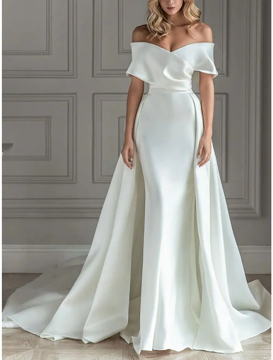 Satin A-Line Floor-Length Wedding Dress — LV13444917 — view 1