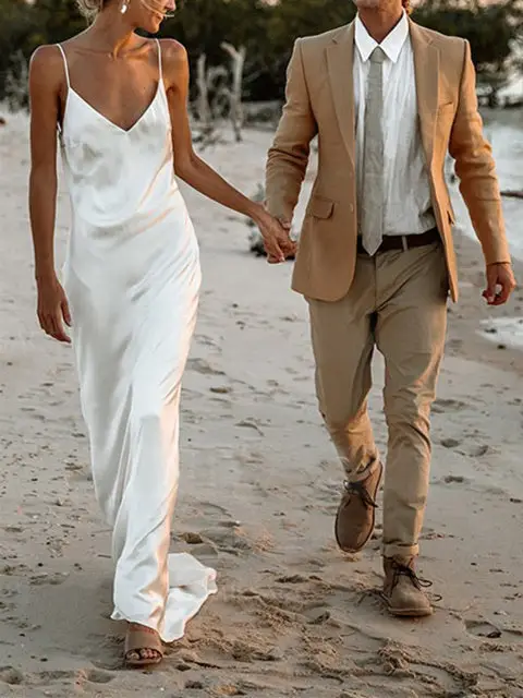 V-Neck Sleeveless Lace Sheath Wedding Dress — LV94030645 — view 1