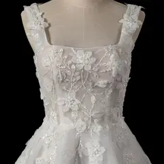 3D Floral Appliqué Short with Sparkle Tulle — SW722 Ivory wedding dress, view 4