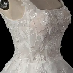 3D Floral Appliqué Short with Sparkle Tulle — SW722 Ivory wedding dress, view 5