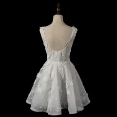 3D Floral Appliqué Short with Sparkle Tulle — SW722 Ivory wedding dress, view 6