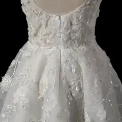 3D Floral Appliqué Short with Sparkle Tulle — SW722 Ivory wedding dress, close-up detail