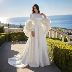 A-Line Satin 3D Rose Floral With Veil — SW661 Ivory wedding dress, view 4