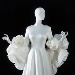 A-Line Satin 3D Rose Floral With Veil — SW661 Ivory wedding dress, view 5