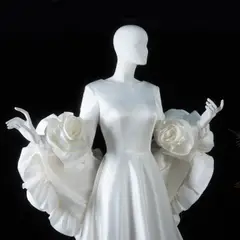A-Line Satin 3D Rose Floral With Veil — SW661 Ivory wedding dress, view 6