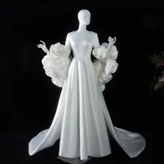 A-Line Satin 3D Rose Floral With Veil — SW661 Ivory wedding dress, view 7