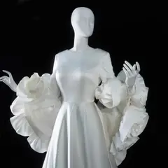 A-Line Satin 3D Rose Floral With Veil — SW661 Ivory wedding dress, view 8