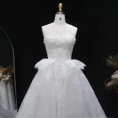 A-Line with Lace Embroidery and Overskirt — SW651 Ivory wedding dress, full-length back view
