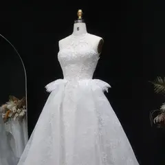 A-Line with Lace Embroidery and Overskirt — SW651 Ivory wedding dress, view 4