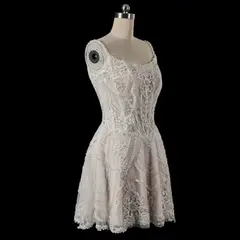 Beaded Lace Short with Lace-Up Corset Back — SW707 Ivory wedding dress, view 6