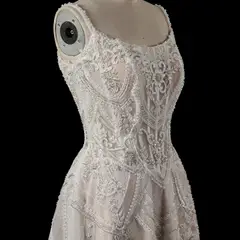 Beaded Lace Short with Lace-Up Corset Back — SW707 Ivory wedding dress, view 7
