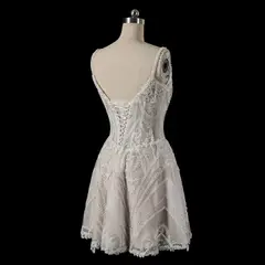 Beaded Lace Short with Lace-Up Corset Back — SW707 Ivory wedding dress, view 8