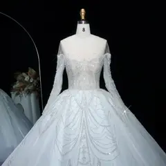Beaded Long Sleeve Ball Gown — SW515 Ivory wedding dress, view 4