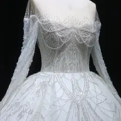 Beaded Long Sleeve Ball Gown — SW515 Ivory wedding dress, view 5