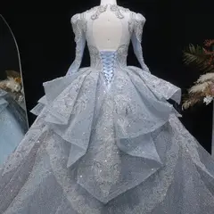 Sequin Embroidery Ball Gown — SW607 Dusty Blue wedding dress, view 4