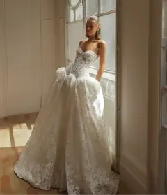 Bohemian Lace Strapless Ball Gown — SW193 Ivory wedding dress, full-length back view