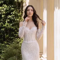 Boho Lace Mermaid Beaded Sequins With Lace Train — SW627 Ivory wedding dress, view 4