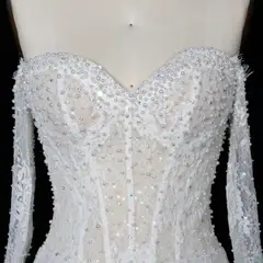 Boho Lace Mermaid Beaded Sequins With Lace Train — SW627 Ivory wedding dress, view 6