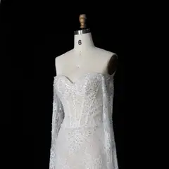 Boho Lace Mermaid Beaded Sequins With Lace Train — SW627 Ivory wedding dress, view 8