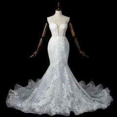 Sweetheart Neckline Mermaid with Detachable Tulle Sleeves — SW712 Ivory wedding dress, view 4