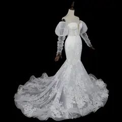 Sweetheart Neckline Mermaid with Detachable Tulle Sleeves — SW712 Ivory wedding dress, view 5