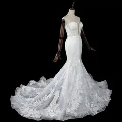 Sweetheart Neckline Mermaid with Detachable Tulle Sleeves — SW712 Ivory wedding dress, view 6