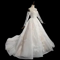 Strapless Corset Lace Tulle Bridal Gown with Long Detachable Sleeves — SW703 Ivory wedding dress, view 4