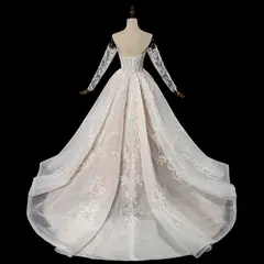 Strapless Corset Lace Tulle Bridal Gown with Long Detachable Sleeves — SW703 Ivory wedding dress, view 7