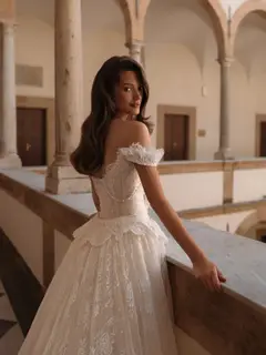 Opulent Off-the-Shoulder Beaded Lace Tulle Ball Gown — SW177 Ivory wedding dress, view 4