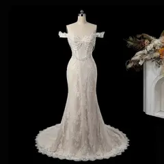 Opulent Off-the-Shoulder Beaded Lace Tulle Ball Gown — SW177 Ivory wedding dress, view 7