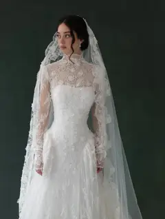 Classic Lace High Neck Long Sleeve A-Line with Veil — SW275 Ivory wedding dress, view 7