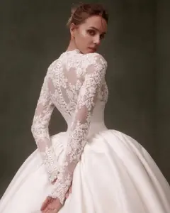 Classic Long Sleeve Lace Ball Gown — SW075 Ivory wedding dress, view 4
