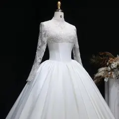 Classic Long Sleeve Lace Ball Gown — SW075 Ivory wedding dress, view 7