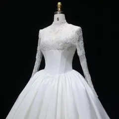 Classic Long Sleeve Lace Ball Gown — SW075 Ivory wedding dress, view 8