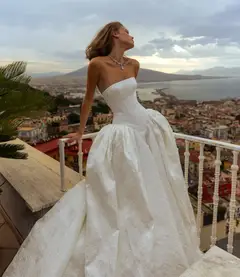 Classic Satin Strapless Ball Gown with Train — SW182 Ivory wedding dress, full-length back view