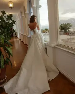 Classic Satin Strapless Ball Gown with Train — SW182 Ivory wedding dress, close-up detail