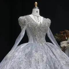 Diamond Embroidered Long Sleeve — SW603 Ivory wedding dress, full-length side view
