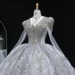 Diamond Embroidered Long Sleeve — SW603 Ivory wedding dress, view 4