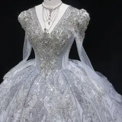 Diamond Embroidered Long Sleeve — SW603 Ivory wedding dress, view 8