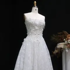 Embroidered 3D Floral Strapless Ball Gown — SW639 Ivory wedding dress, view 4