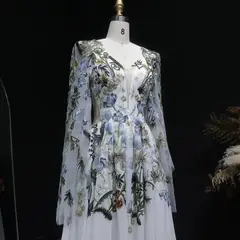 Embroidery Long Sleeve Boho Train — SW641 Ivory wedding dress, view 4
