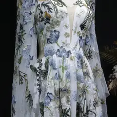 Embroidery Long Sleeve Boho Train — SW641 Ivory wedding dress, view 5