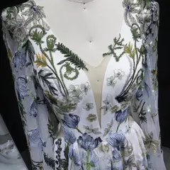 Embroidery Long Sleeve Boho Train — SW641 Ivory wedding dress, view 6