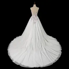 Floral Applique A-Line Tulle with Train — SW704 Ivory wedding dress, view 8