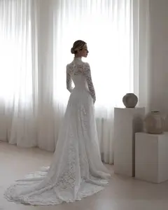 Floral Long Sleeve Mermaid — SW543 Ivory wedding dress, view 4