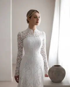Floral Long Sleeve Mermaid — SW543 Ivory wedding dress, view 5